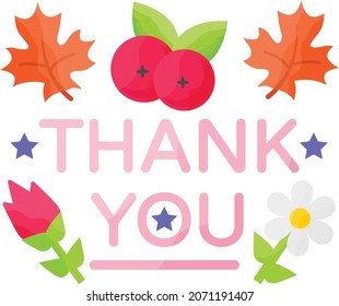 Thank you with Leaf and Berries Concept ,Thanksgiving Day Decoration Banner Vector Icon Design, Harvest festival Symbol, Secular holiday Sign, Religious and cultural traditions Stock Illustration