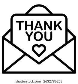 thank you letter icon Black and white outline vector