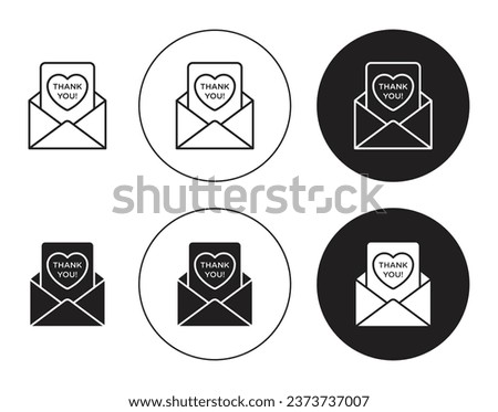 thank you letter icon set. thank you mail vector symbol in black filled and outlined