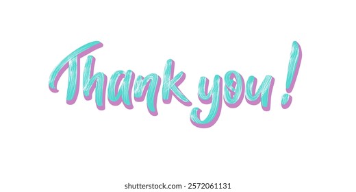 Thank you lettering in 3d style with brush texture. Color letters on white background. Brush hand written calligraphy style