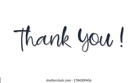 Thank You Lettering Black Text Handwriting Calligraphy with Shadow isolated on White Background. Greeting Card Vector Illustration Design Template Element