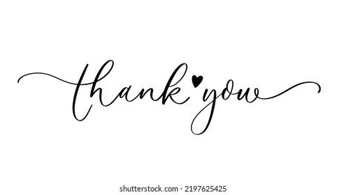 Thank you lettering card on white background. Calligraphy modern Vector illustration on white background