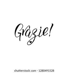 Thank you lettering card. Translation from Italian - Thank you. Grazie. Perfect design for greeting cards, posters, T-shirts, banners, print invitations.