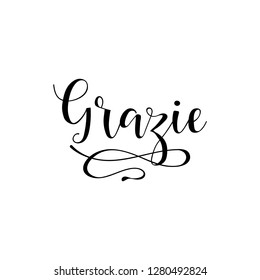 Thank you lettering card. Translation from Italian - Thank you. Grazie. Perfect design for greeting cards, posters, T-shirts, banners, print invitations.