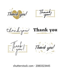 Thank You lettering compositions written with decorative calligraphic font. Bundle of gratitude phrase decorated with cute elements. Hand drawn thanks vector quotes.
