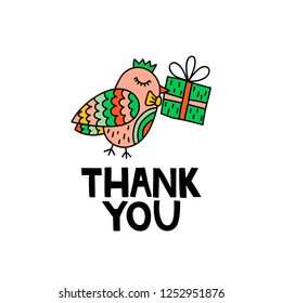 Thank you! Lettering with doodle bird with gift box