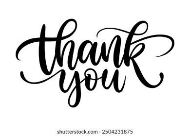 Thank you lettering in elegant calligraphy, perfect for greeting cards, invitations, or business presentations, conveying appreciation with a stylish, handwritten touch
