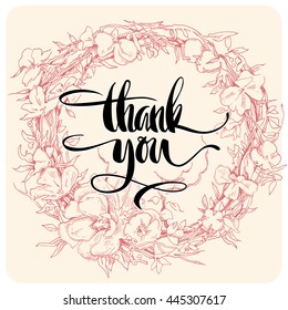 Thank You lettering greeting card. Modern brush calligraphy. Lettering element. Isolated on white background.