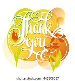 Thank You lettering greeting card. Modern brush calligraphy. Lettering element. Isolated on white background.