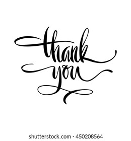 Thank You lettering greeting card. Modern brush calligraphy. Lettering element. Isolated on white background.