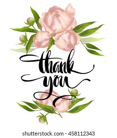 Thank You lettering greeting card. Modern brush calligraphy. Lettering element. Isolated on white background.