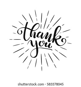 Thank you lettering for greeting card.  Vector illustration on white background. Thank you card, ink hand lettering