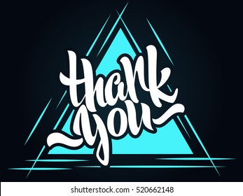 Thank you lettering. Hand written Thank you poster. Modern hand lettering on a triangle background