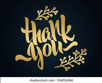 Thank you lettering. Hand written Thank you poster. Modern golden hand lettering