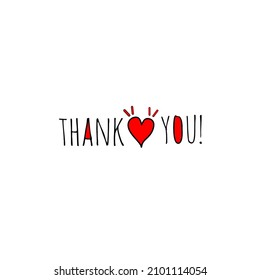 Thank You Lettering with heart shape.Thank you vector, clip art. Concept of thankfulness popup message for chatting or small talk badge. Flat Vector illustration on white background.