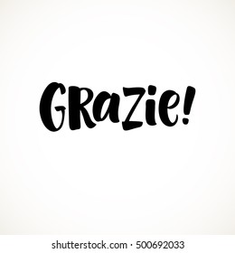 Thank you lettering in italian: Grazie! Hand drawn vector phrase. Handwritten modern brush calligraphy for invitation and greeting card, t-shirt, prints and posters