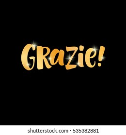 Thank you lettering in italian: Grazie! Hand drawn golden vector phrase. Handwritten modern brush calligraphy for invitation and greeting card, t-shirt, prints and posters