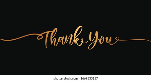 Thank you lettering with modern hand writing calligraphic with gold glitter in vector illustration. This concept design for thank you card, banner or advertising