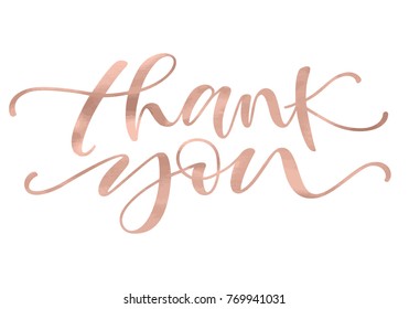 Thank you. Lettering with modern hand writing calligraphic with golden rose trendy color. Vector illustration. This concept design for thank you card, banner or advertising