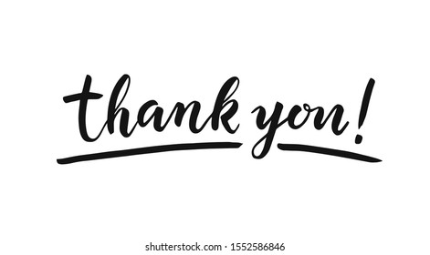 Thank you lettering on white background. Hand drawn inscription. Vector illustration  