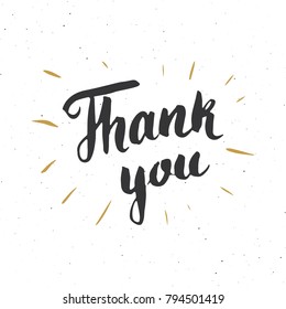 Thank you lettering quote, Hand drawn calligraphic sign. Vector illustration isolated on white.