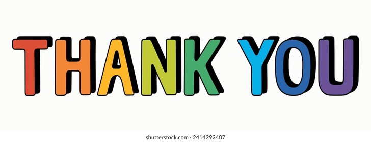 Thank you lettering. Rainbow colored inscription. Hand drawn vector illustration isolated on white background, modern flat cartoon style.