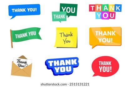 Thank you lettering. Thank you lettering set. Thank you icons set. Vector illustration