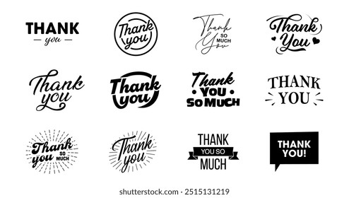 Thank You. Thank you lettering set. Vector