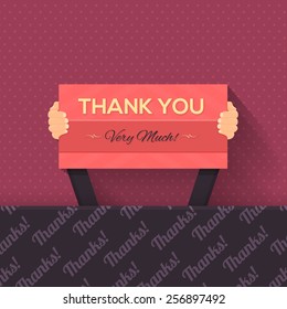 Thank You Lettering Signboard Hold Hand Flat Vector Design