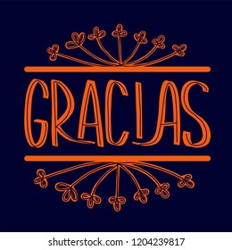 Thank you lettering in spanish: Gracias! Hand drawn phrase. Handwritten modern brush calligraphy for invitation and greeting card, t-shirt, prints and postersChalk texture background