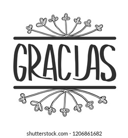 Thank you lettering in spanish: Gracias! Hand drawn phrase. Handwritten modern brush calligraphy for invitation and greeting card, t-shirt, prints and postersChalk texture background