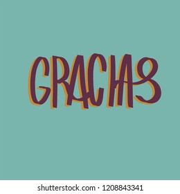 Thank you lettering in spanish: Gracias! Hand drawn phrase. Handwritten modern brush calligraphy for invitation and greeting card, t-shirt, prints and postersChalk texture background