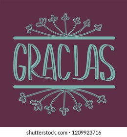 Thank you lettering in spanish: Gracias! Hand drawn phrase. Handwritten modern brush calligraphy for invitation and greeting card, t-shirt, prints and postersChalk texture background