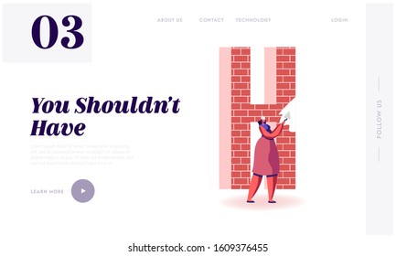 Thank You Lettering Spelling, Gratitude Website Landing Page. Woman Holding Trowel Putty Huge Letter H made of Red Brick. Acknowledgment for Good Work Web Page Banner. Cartoon Flat Vector Illustration