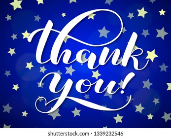 Thank you lettering with stary background. Vector illustration