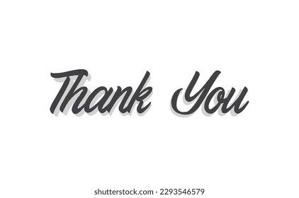Thank you lettering text with drop shadow. Hand drawn style thanking message. Cursive calligraphic vector.