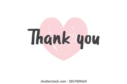 Thank you lettering text with heart background. Thanks and love message. vector design.
