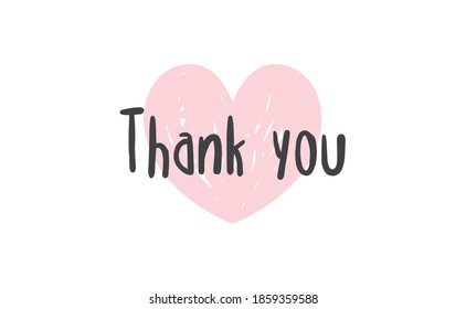 Thank you lettering text with heart background. Thanks and love message. vector design.