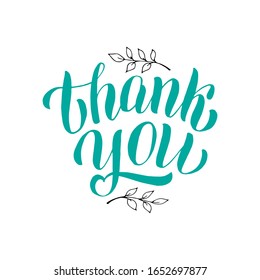 Thank you lettering text illustration. Typography for greeting card, invitation, social media banner. Isolated vector eps 10.