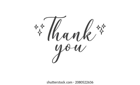 Thank you lettering text with shinning sparks. Hand written message.