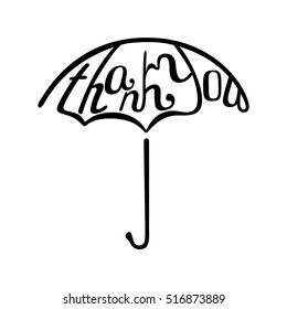 Thank You lettering in umbrella shape. Vector illustration.