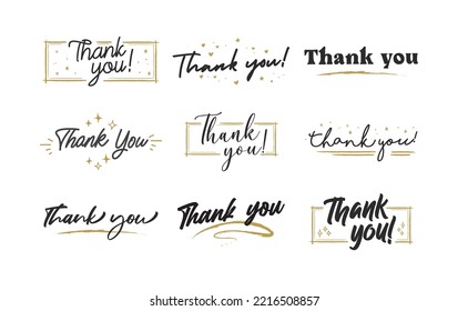 Thank you lettering. Vector illustration hand drawn. Calligraphic thanks message.