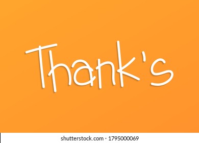 Thank You Lettering. White Text Handwriting Calligraphy with Shadow isolated on Orange Background. Usable for Posters, Banners and Greeting Cards. Flat Vector Design Template Element