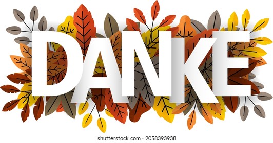 Thank you letters with autumn leaves decoration isolated vector sign (german)