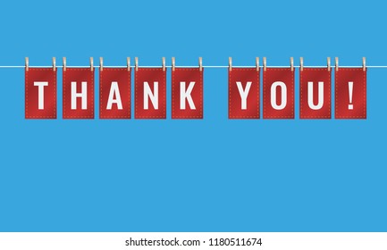 Thank you letters pinned to string with pegs. Vector Illustration.