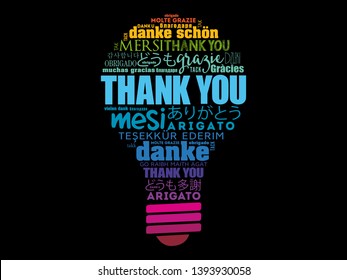 Thank You light bulb word cloud in different languages, concept background