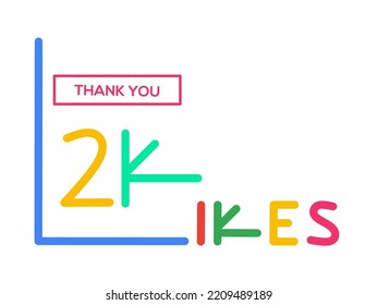 Thank You Like Banner. Thanks For 2000 or 2k Likes. Vector Illustration on White Background