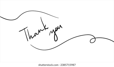 Thank you line art vector lettering. Thank you modern phrase handwritten vector calligraphy. Black paint lettering isolated on white background. Postcard, greeting card, t shirt print.