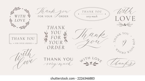 Thank you, with love elegant calligraphy for business card. Label for handmade product.