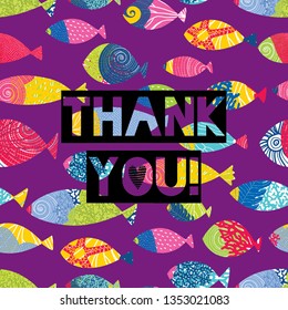 Thank you! Love fish. Vector postcard.